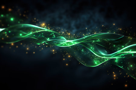 cosmic pulses curving neon green a pure black background. generative aiの素材