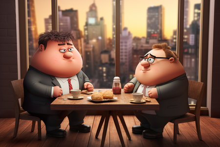 A young bloated businessman Meeting with team at table 3d. generative aiの素材