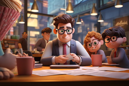 A young bloated businessman Meeting with team at table 3d. generative aiの素材
