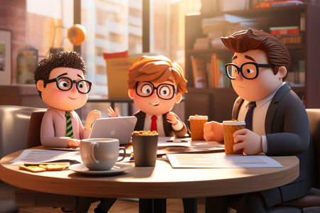 A young bloated businessman Meeting with team at table 3d. generative aiの素材