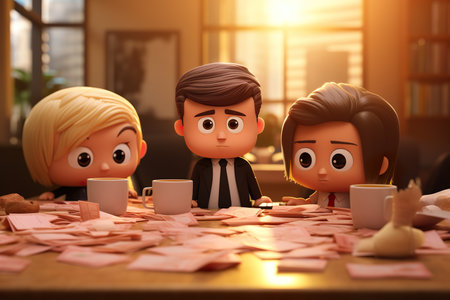 A young bloated businessman Meeting with team at table 3d. generative aiの素材