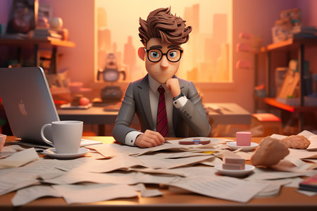 A young bloated businessman Meeting with team at table 3d. generative aiの素材