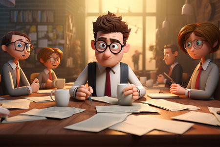 A young bloated businessman Meeting with team at table 3d. generative aiの素材