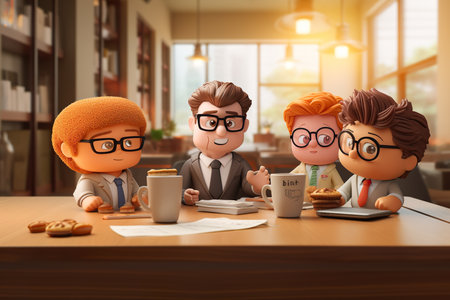 A young bloated businessman Meeting with team at table 3d. generative aiの素材