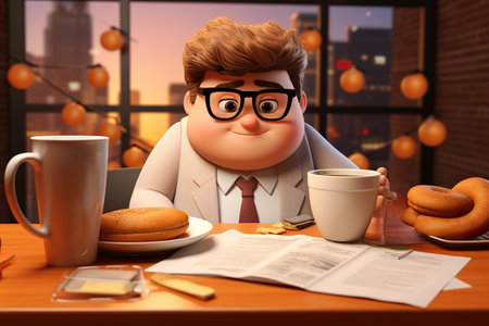 A young bloated businessman Meeting with team at table 3d. generative aiの素材