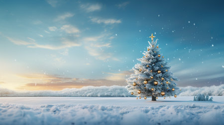 christmas tree with presents on a snowy background. generative aiの素材