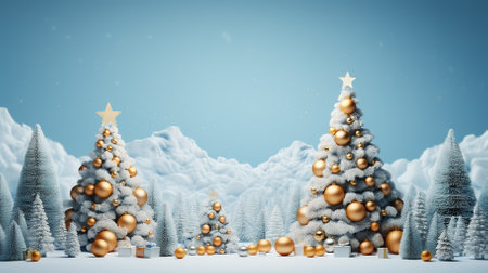 christmas tree with presents on a snowy background. generative aiの素材