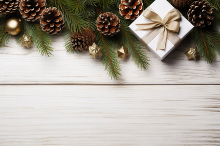 Christmas composition. gifts,Pine cones. Banner backdrop. generative aiの素材
