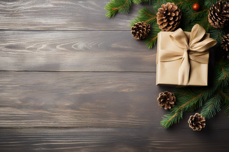 Christmas composition. gifts,Pine cones. Banner backdrop. generative aiの素材