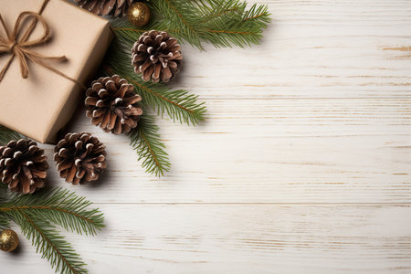 Christmas composition. gifts,Pine cones. Banner backdrop. generative aiの素材