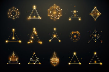 outline drawing wireframe Gold and green Abstract Geometry. generative aiの素材