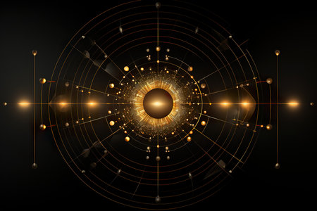 outline drawing wireframe Gold and green Abstract Geometry. generative aiの素材