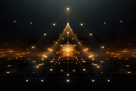 outline drawing wireframe Gold and green Abstract Geometry. generative aiの素材