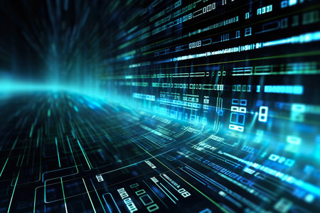 data binary flow rolling on futuristic technology background. generative aiの素材