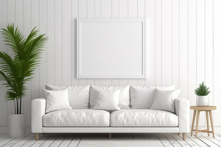a blank mockup frame, in a living room white modern. generative aiの素材
