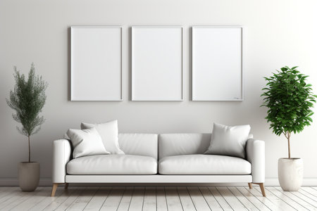 a blank mockup frame, in a living room white modern. generative aiの素材