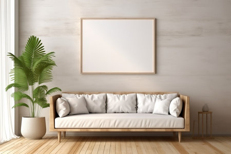 a blank mockup frame, in a living room white modern. generative aiの素材