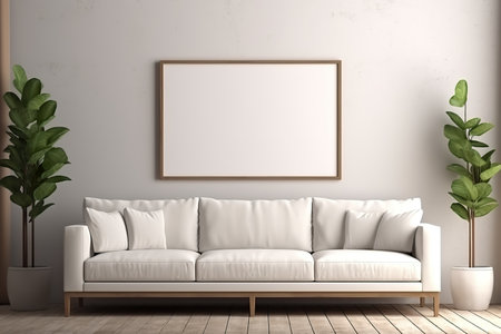 a blank mockup frame, in a living room white modern. generative aiの素材