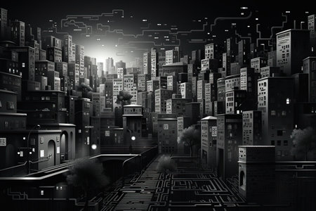 Abstract background map buildings and streets attached QR code. generative aiの素材