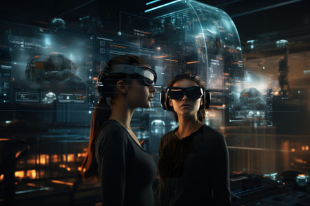 Video conference chatting, students wearing vr headsets. generative aiの素材