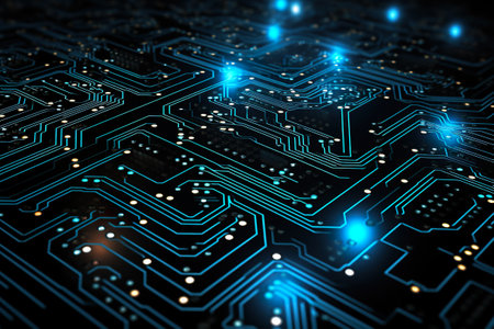 Circuit board technology pattern isolated on black. generative aiの素材