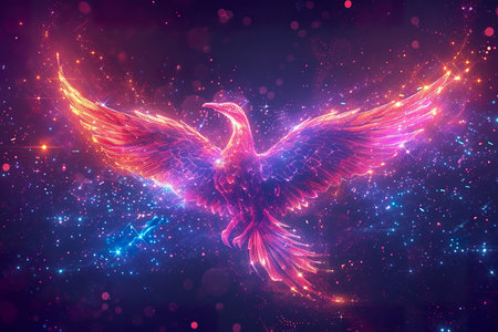 The outline of a phoenix, showcase interface cosmic background. generative aiの素材