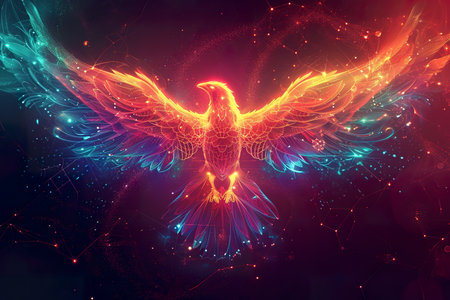 The outline of a phoenix, showcase interface cosmic background. generative aiの素材