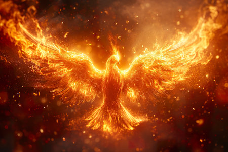 The outline of a phoenix, showcase interface cosmic background. generative aiの素材