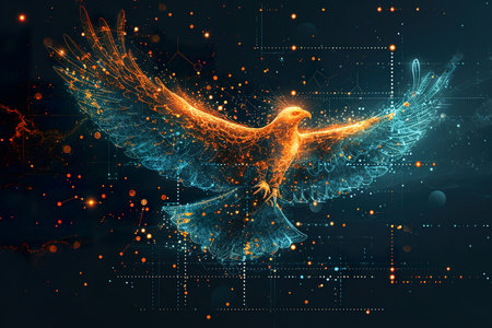 The outline of a phoenix, showcase interface cosmic background. generative aiの素材