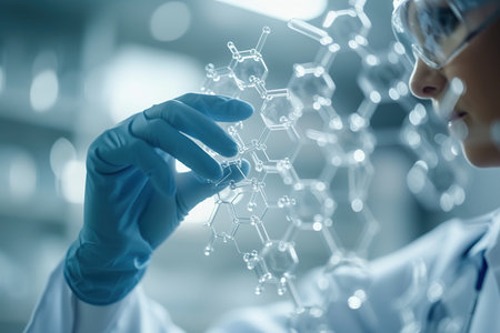 View of a Doctor touching molecule structure. generative aiの素材