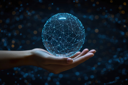 Interface networks connect sphere on hand. generative aiの素材