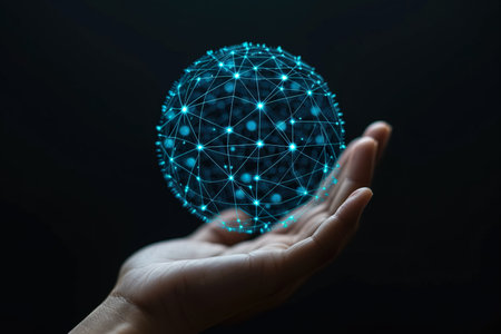 Interface networks connect sphere on hand. generative aiの素材