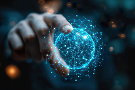 Interface networks connect sphere on hand. generative aiの素材