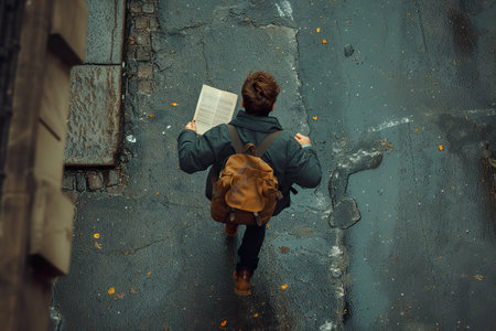 Businessman running in the rain, holding a file in one hand on a city street. generative aiの素材