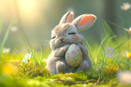 cute bunny hug easter egg. generative aiの素材