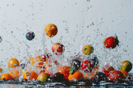 Water splash from various fruits on white background. generative aiの素材