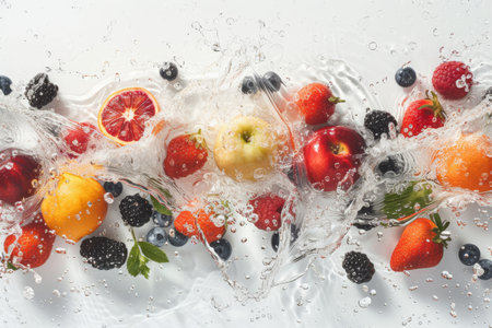 Water splash from various fruits on white background. generative aiの素材