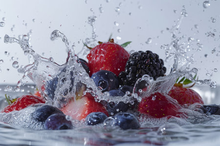 Water splash from various fruits on white background. generative aiの素材