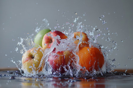 Water splash from various fruits on white background. generative aiの素材