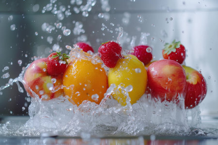 Water splash from various fruits on white background. generative aiの素材