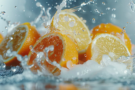 Water splash from various fruits on white background. generative aiの素材