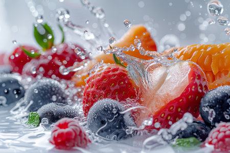 Water splash from various fruits on white background. generative aiの素材