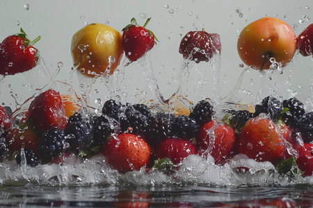 Water splash from various fruits on white background. generative aiの素材
