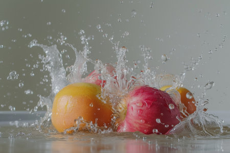 Water splash from various fruits on white background. generative aiの素材