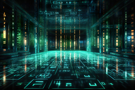 A rendering of a technology data binary code network background. generative aiの素材