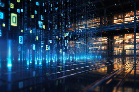 A rendering of a technology data binary code network background. generative aiの素材