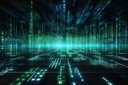 A rendering of a technology data binary code network background. generative aiの素材