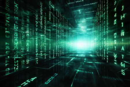 A rendering of a technology data binary code network background. generative aiの素材