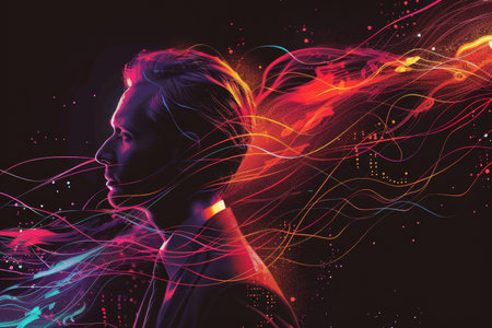 Futuristic portrait of a young man with a futuristic hairstyle.の素材