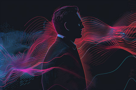 Abstract man in a dark room. Futuristic background. 3d renderingの素材